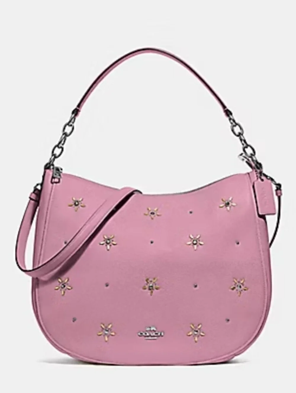 Coach Pink Crystal Rhinestone Shoulder Hobo Purse Floral Elle Wallet New SET